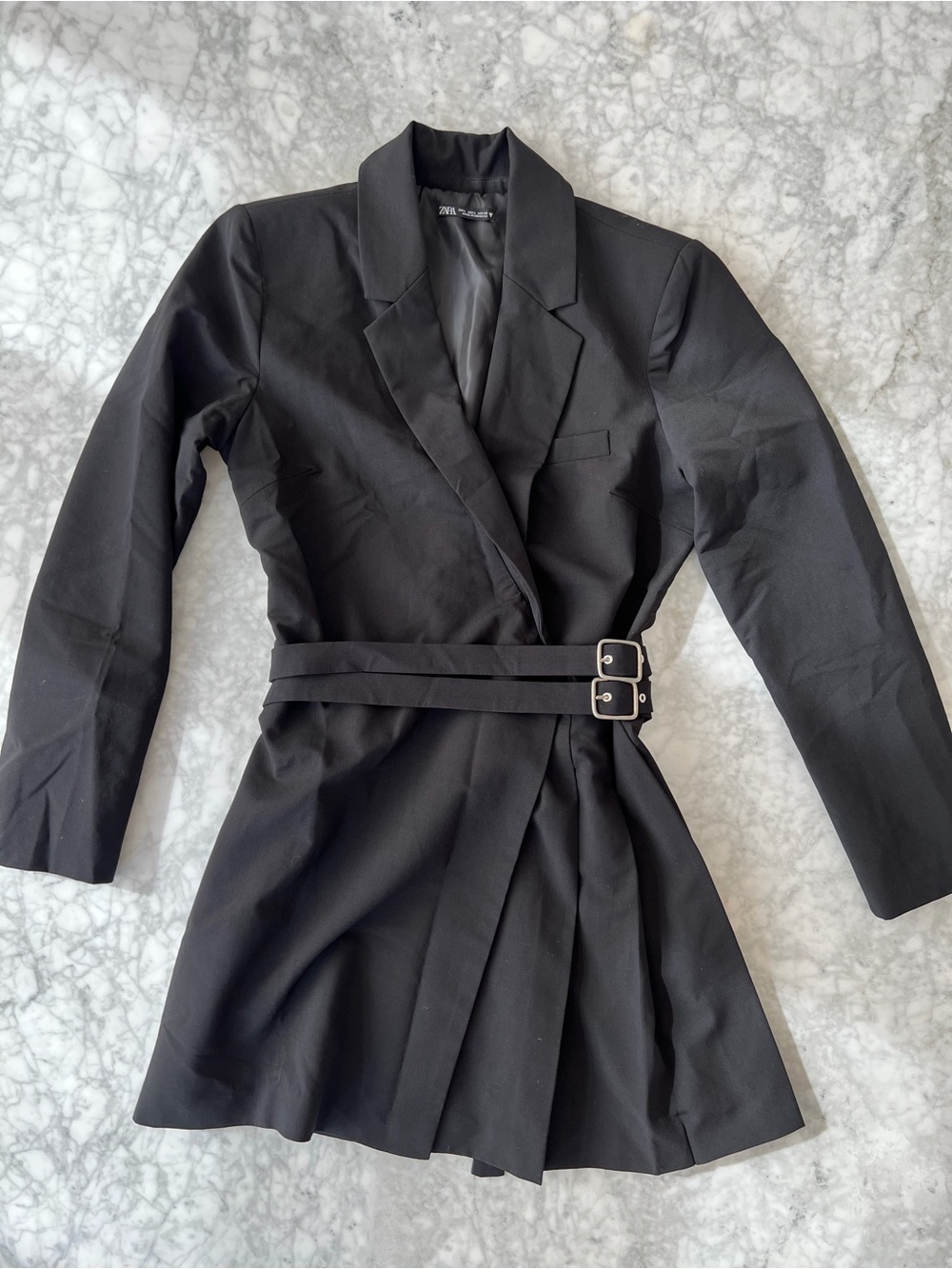 ZARA Black Blazer Dress Double Buckle Belt Large 1639/174